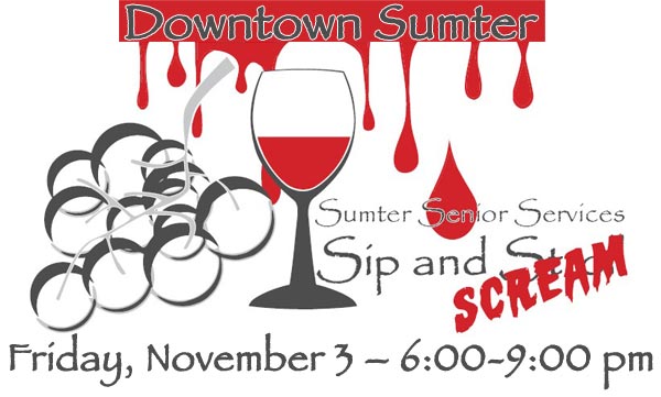 Sip and Scream Logo Friday November 3 6:00to 9;00 
